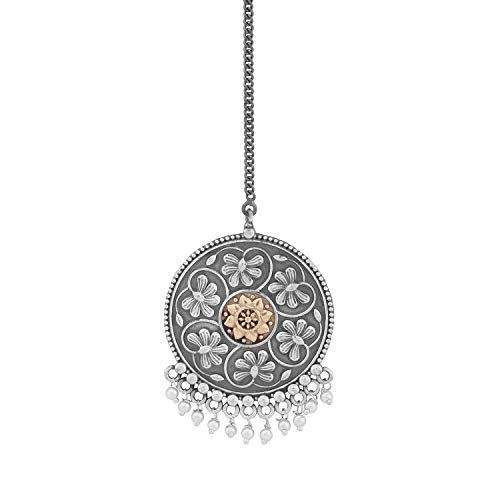 Accessher Traditional Antique Gold and Silver Plated Bindiya Style Brass Ethnic Maang Tika for Women and Girls (B07XTJGBR1) Amazon Price History, Amazon Price Tracker