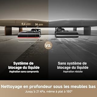 DREAME H15S Aspirateur Laveur, Nettoyage Triple Arête, Bras Robotisé AI, Aspiration 21 000 Pa, Sans Nœud, Nettoyage de la Brosse et Séchage Silencieux à 90 °C, Portée à Plat à 180°, Contrôle via l'App