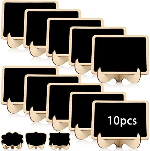 Mbsomnus 10pcs Mini Chalkboard Signs with Stand, Small Chalk Board Labels, Wooden Blackboard Place Cards for Table Menu, Food Labels, Weddings, Parties, Shop, Buffet, Table Number - Rectangular