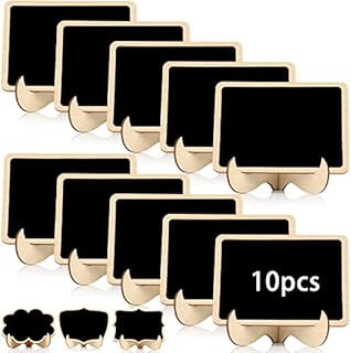 Mbsomnus 10pcs Mini Chalkboard Signs with Stand, Small Chalk Board Labels, Wooden Blackboard Place Cards for Table Menu, Food Labels, Weddings, Parties, Shop, Buffet, Table Number - Rectangular