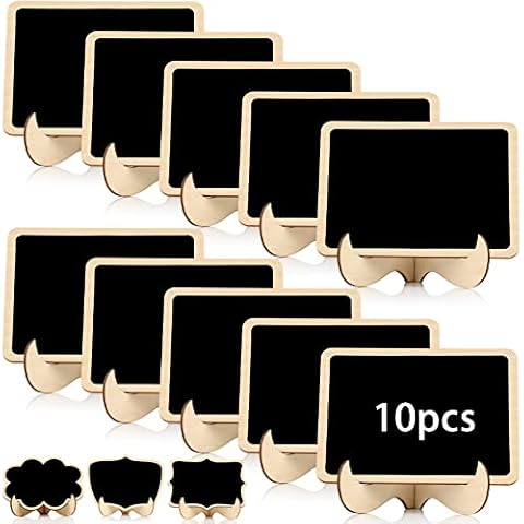 Mbsomnus 10pcs Mini Chalkboard Signs with Stand, Small Chalk Board Labels, Wooden Blackboard Place Cards for Table Menu, Food Labels, Weddings, Parties, Shop, Buffet, Table Number - Rectangular Cover