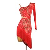 GerRiT Embroidery Latin Dance Dresses Ballroom Performance Dance Costumes Cha Cha Dancewear Professional Salsa Dance Dress,Red,L, Large