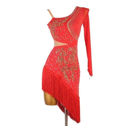 GerRiT Embroidery Latin Dance Dresses Ballroom Performance Dance Costumes Cha Cha Dancewear Professional Salsa Dance Dress,Red,L, Large