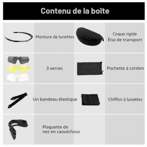 FOCUHUNTER Lunettes de sport Lunettes anti-buée, Lunettes de soleil anti-UV400 Hommes et femmes pour le cyclisme, la randonnée, la course, la lecture (Cadre noir) – vue 8