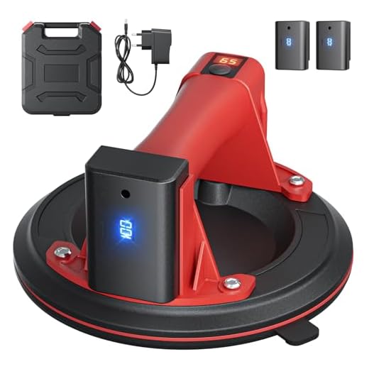 Ovshnrr 8" Ventosas para Azulejos, Ventosas para Cristal Eléctrica, Cargas 300KG, con 2 Baterías Extraíbles, Indicador de presión, para Transportar y Elevar Vidrio, Azulejos, Mármol etc