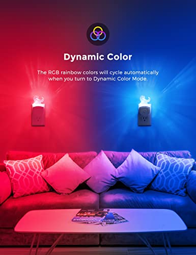 Image of L LOHAS LED Dinosaur Night Light for Kids, Nightlight Plug in, Dusk-to-Dawn | Velociraptor LED Night Lights Plug into Wall, RGB+Soft White 3000K, 3 Lighting Modes, Ideal for Nursery Room, 2 Pack