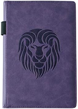 EJRange Notebook A5 Lined Journal - PU Leather, Wipe Clean Cover, Notebook A5, Elastic Closure, Stationary, Ruled, 192 Pages, Lion Design(Purple)