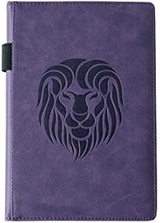 EJRange Notebook A5 Lined Journal - PU Leather, Wipe Clean Cover, Notebook A5, Elastic Closure, Stationary, Ruled, 192 Pages, Lion Design(Purple)