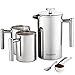 French Press Coffee Maker Set - [5-pieces] 18/8 Stainless Steel Double Wall Vacuum Insulated Coffee Press 34 oz. with 2 Stainless Steel Coffee Mugs 16 oz, S/S Spoon, Coffee Scoop, Bonus Screen Filter