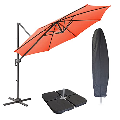 SVITA Sonnenschirm Ø 300 cm Aluminium-Ampelschirm mit Ständer und Kurbel, 360° Hebel-Konstruktion, kippbar, Umfassender Sonnenschutz Set Orange