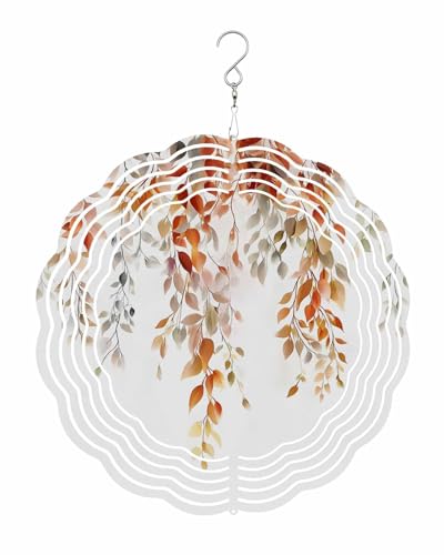 Fall Wind Spinners, Plant Autumn Leaf Hanging Wind Spinners for Yard and Garden 3D Stainless Steel Metal Sculptures Crafts Ornaments 12 Inch