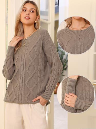 Allegra K Oversized Sweaters for Women's Crewneck Fall Chunky Cable Knit Pullover Sweater2
