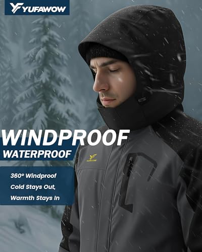 Image of Yufawow Men's Ski Jacket Waterproof Warm Snowboard Jacket Insulated Winter Coat for Outdoor Cold Weather Sports Work