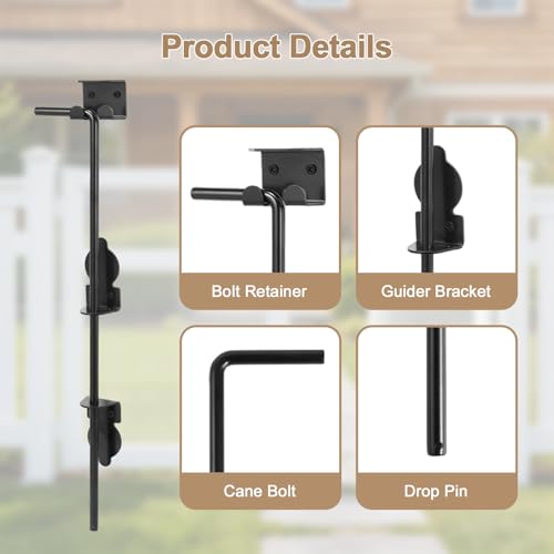 YeeJinHong 36" Cane Bolt Heavy Duty Drop Rod Gate Stopper Hardware, Gate Ground Latch for Wooden Fences Metal Gates Doors, Gate Drop Pin for Holding Gate to The Ground, Black Finish(2 Pack) by YeeJinHong - Image 3