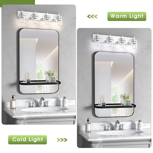 Image of Chrome Light Fixtures, 4 Light Bathroom Vanity Light with Clear Glass Shade, 30 in Modern Vanity Light, Bathroom Lighting Fixtures Over Mirror for Living Room