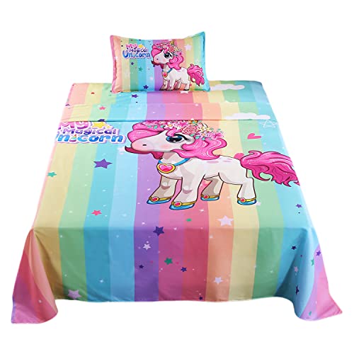 Adasmile A & S Unicorn Sheets Twin Size For Girls Rainbow Unicorn Bedding Set Magical Unicorn Fitted Sheet Pink Hair Cartoon Unicorn Bed Set With 1 Flat Sheet 1 Fitted Sheet 1 Pillow Case Home Decor #TOP28