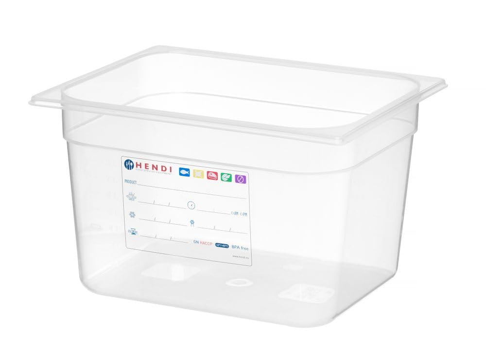 HENDI Contenedor de almacenamiento Gastronorm 1/2 - HACCP - Transparente - 12.5 L - 325x265x(H) 200 mm (Paquete de 5)