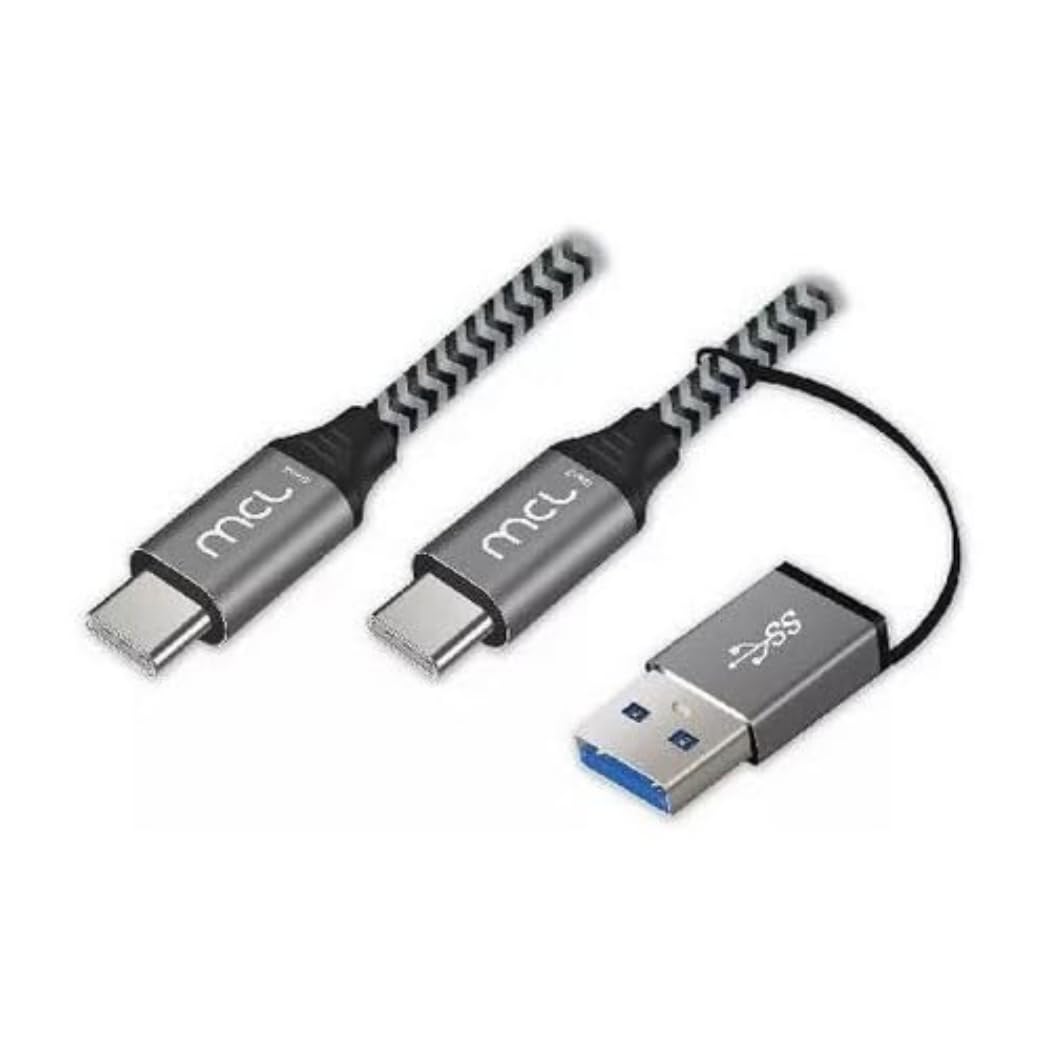 MCL Samar Câble Type C USB 3.2 tressé 10Gb 100W 5A + Adaptateur USB 3.0 mâle-​2m