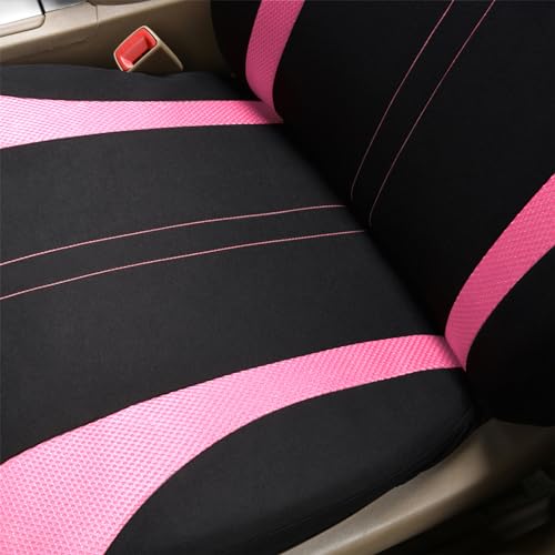 Flying Banner Universal Fit Car Seat Cover Sets Mesh Fabric Splicing Polyester Cover (Full Set, Black and Pink) - Image 5
