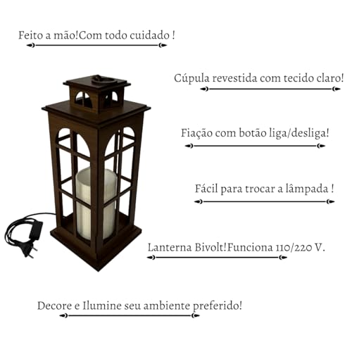Luminaria Chão Lanterna Lepus Decorativa Rústica Madeira