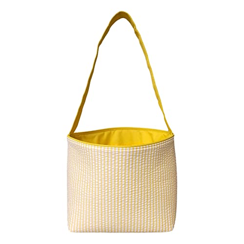 SONA G DESIGNS Seersucker Stripe Fabric Easter Basket Bucket Tote Bag - Egg Collecting
