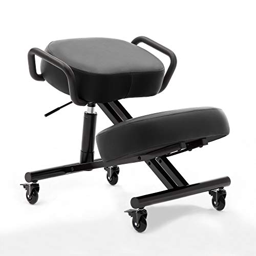 DR.LOMILOMI Ergonomic Kneeling Chair 512-AKONI, Adjustable Stool for Home and Office, Improve Your Posture, Thick Comfortable Cushions, Locking Wheels (Standard, Black)