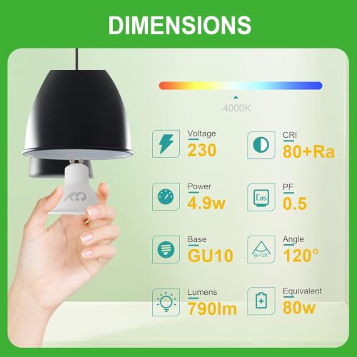 GY GU10 LED Neutralweiss Lampe 4.9W 790 Lumen 4000K Neutralweiß Glühbirnen,80W lampe ersetzt,Abstrahlwinkel 120° Leuchtmittel… – Ansicht 4
