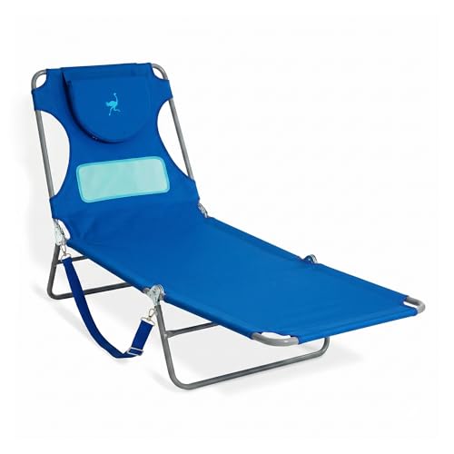 Ostrich the Ladies Comfort Lounger with Chest Support, Foldable and Portable Reclining Outdoor Patio Beach Lawn Camping Pool Tanning Chair, Ocean Blue