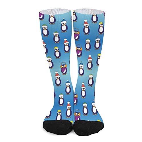 Pingviner med vintermössor och halsdukar män kvinnor promenadstrumpor tjocka vandringsstrumpor funky varmare strumpa för vandring klättring sport