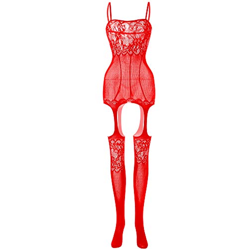 Creamlin Maillot de Corps en résille pour Femmes avec Une Seule pièce (Rouge) Cover