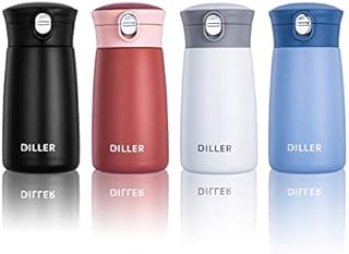 Diller Thermal Water Bottle, Coffee Travel Mug 16 or 8 oz Kids Mini Water Bottle Tumbler with Spout Lid, Leak Proof Flask for Kids and Women Keep 12H Piping Hot & 24H Cold (Pink, 8 oz)