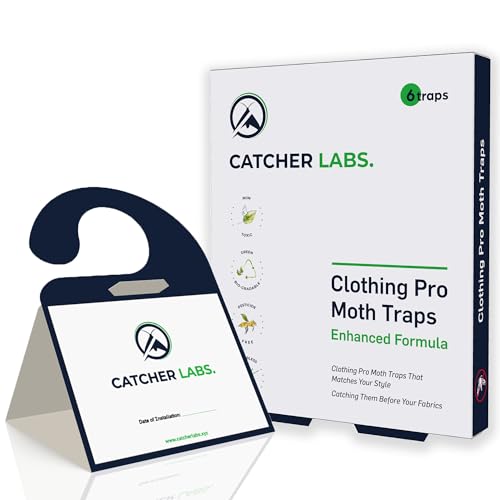 Catcher Labs Clothing Moth Pro Traps with Pheromones | Sticky Glue Traps | Moth Catcher for Closets & Cabinets Drawers | (6-Pack)