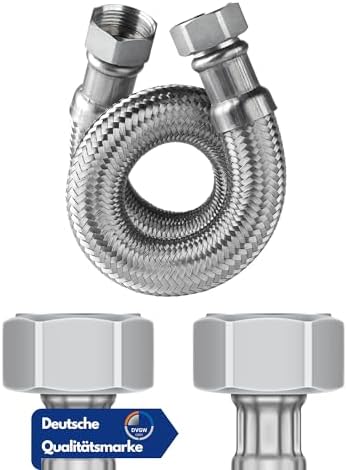 DVGW gep. Pantserslang 3/4-1 inch, 30-150 cm, flexibele slang, DN25&DN19, wateraansluiting, verwarming, onthardingsinstallatie (50 cm, 3/4 inch wartelmoer met 3/4 inch wartelmoer pantserslang