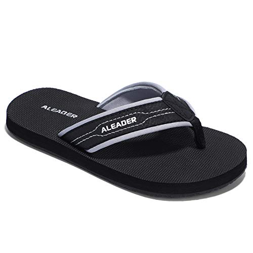Aleader Boys Flip Flops Kids Sport Thong Sandals Athletic Slides For Beach,Swim Pool Black/Gray 3-4 M Us Big Kid #TOP7