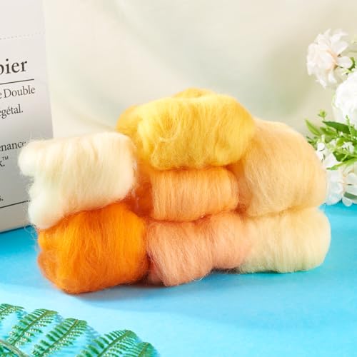 Image of Magibeasd 1.23 oz Wool Roving for Needle Felting Nature Wool Yarn Kit Variety Orange Tones for Beginners Felted Crafts DIY Materials Hand Spinning Supplies