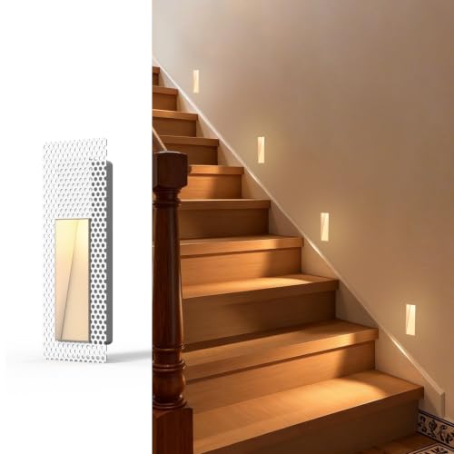 Image of SCON 4-Pack Trimless Recessed Step Light, 2W 120V Hardwired Stair Light | 3000K Warm White Rectangle Wall Lighting for Hallway, Bedroom and Staircase