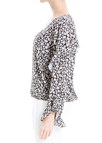 Max Studio Women's Crepe Long Sleeve Faux Wrap Blouse, Black/Clay Small Wild Bud, Extra Large #TOP1