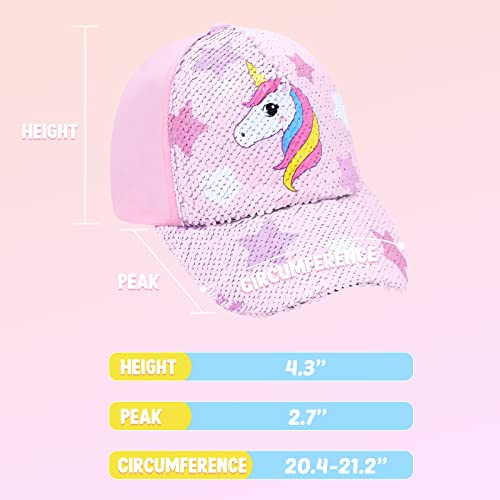 Kids Baseball Hat Unicorn Girls Baseball Cap Toddler Trucker Hat Girls Hats For Kids Ages 4-8 Adjustable Snapback Cap For Sports Travel Toddler Baseball Golf Hat With Ponytail & Messy Bun Opening #TOP6
