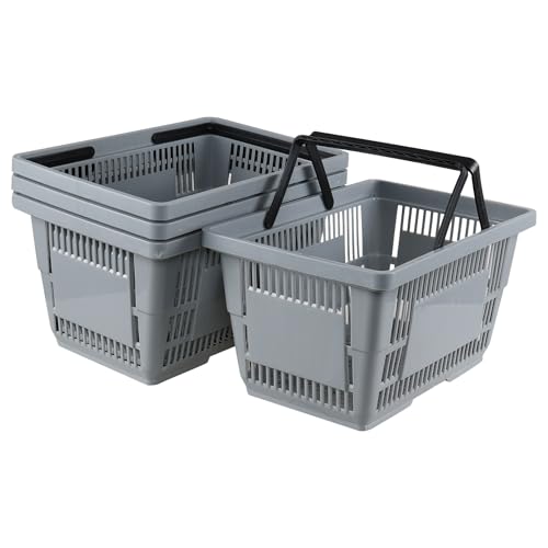 Neadas 4-Pack 28-Liter Plastic Grocery Basket with Handles, Grey