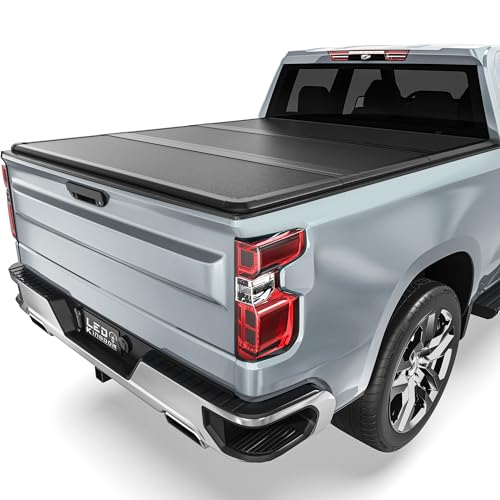 LEDKINGDOMUS Hard Folding Truck Bed Tonneau Cover Fits for Chevy Silverado 1500 / GMC Sierra 1500 New Body Style 2019-2025 5.8ft Bed w/o Multi-Flex Tailgate