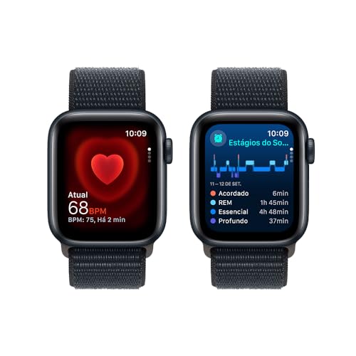 Apple Watch SE GPS • Caixa meia-noite de alumínio – 40 mm • Pulseira loop esportiva meia-noite
