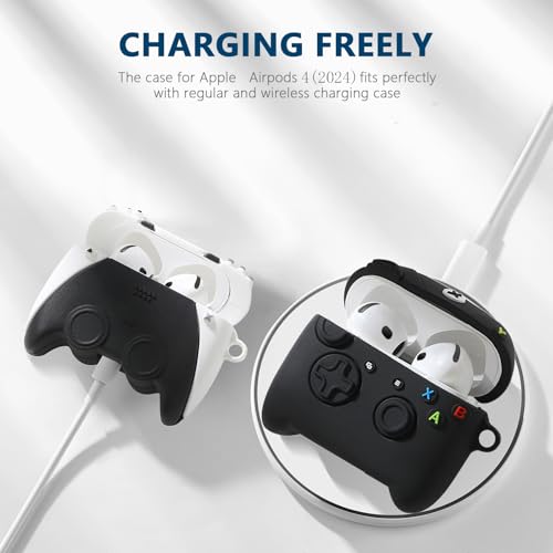 Image of [2Pack] Gedicht for Apple Airpods 4th Generation Case Cover(2024), Cute Cartoon Game Consoles Soft Silicone Protective Cases for Airpods 4 Case with Keychain for Women Men, Controller Black+White
