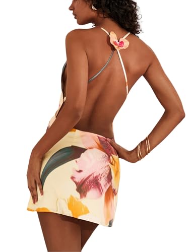 Verdusa Women's Floral Mini Backless Dress Drape Neck Beach Boho Halter Dresses