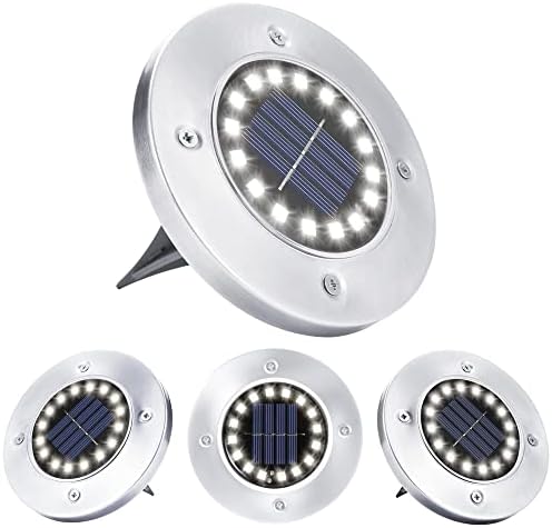 PhilzOps Solar Lights for Garden, 16 LED Solar Floor Lights Outdoor IP65 Waterproof Solar Disk Lights Solar Ground White Light for Pathway Patio Walkway Terrace Yard Stairs Decorations(4 Pack)