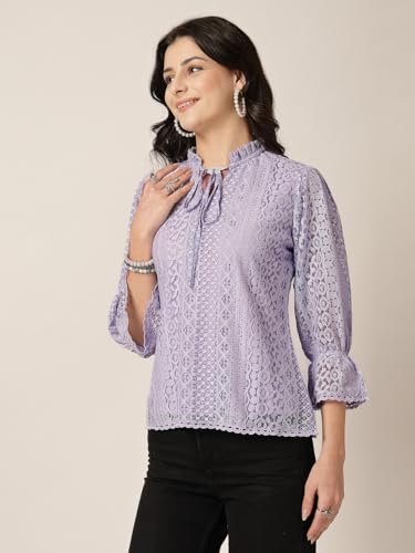 Image of Style Quotient Women Summer Blue Lace Caual Top