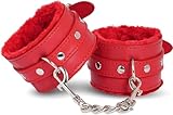 Upgrade 1 Set Sex Fuzzy Handcuff Set for Bedroom Red Fluffy Handcuffs for Ankles and Wrist Spice Up Your Love Life Sexy Straps Bondage Kit for Adult Furry Hand Cuffs for Women Couples Hoodies W54
