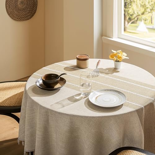 ZeeMart Contrast Linen Round Table Cloth 60 Inch Brown by ZeeMart - Used condition - Image 2