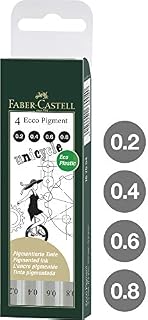 Faber-Castell Ecco Pigment Fibre Tip Pen Wallet, 4 Black Pens (0.2, 0.4, 0.6 & 0.8mm)