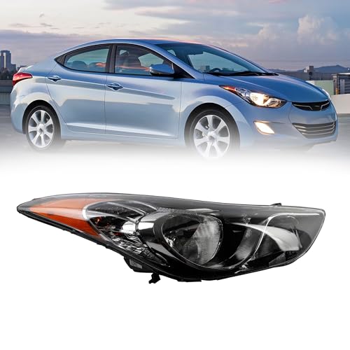 Dasbecan Right Passenger Side Headlight Assembly w/Bulbs Compatible with 2011 2012 2013 Hyundai Elantra Front Headlamp Replace# 921023Y000 HY2503161