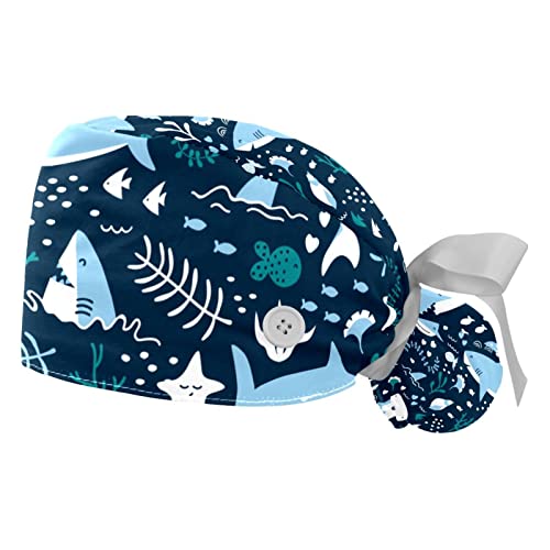 Chapeaux bouffants requins bleus ajustables anti-sueur